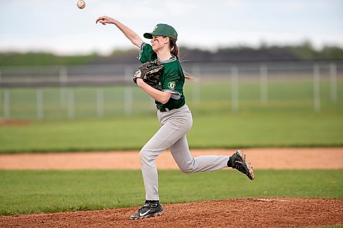 BROOK JONES / FREE PRESS
St. James A's (Yellow - female team) pitcher Josie Miller pitches the baseball during the team's home game against the St. James A's (Green) in Winnipeg Minor Baseball League 15U AA action at St. James Optimist Fields in Winnipeg, Man., Wednesday, May 22, 2024. The St. James A's (Yellow  - female team) earned their first win of the 2024 season after earning a 6-2 vicrtory over the St. James A's (Green).
