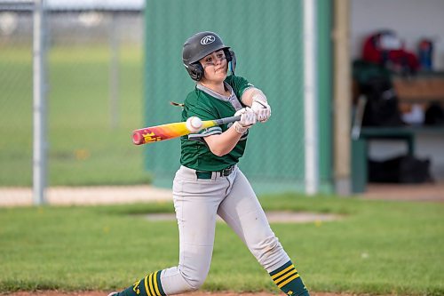 BROOK JONES / FREE PRESS
St. James A's (Yellow - female team) Kennedy Morissette is pictured at bat during the team's home game against the St. James A's (Green) in Winnipeg Minor Baseball League 15U AA action at St. James Optimist Fields in Winnipeg, Man., Wednesday, May 22, 2024. The St. James A's (Yellow  - female team) earned their first win of the 2024 season after earning a 6-2 vicrtory over the St. James A's (Green).