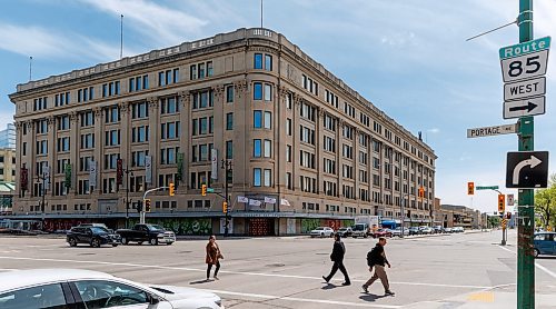 MIKE DEAL / FREE PRESS
The old Bay building at Portage Avenue and Memorial Boulevard.
The federal government is providing an additional $30 million to support the bold redevelopment of the former downtown Hudson&#x2019;s Bay Co. into a housing and cultural hub for Indigenous people.
240523 - Thursday, May 23, 2024.