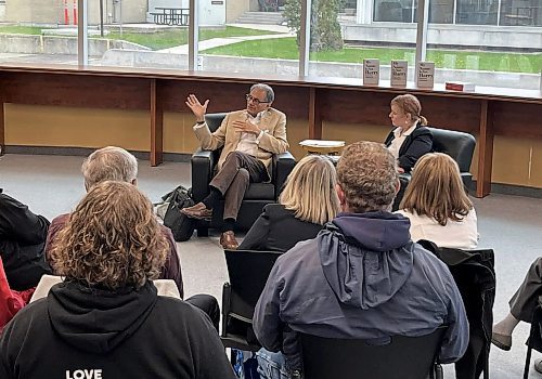 Nationally celebrated Canadian journalist and former Brandon Sun editor Haroon Siddiqui joined Kelly Saunders, Brandon University political science professor at Brandon University on Saturday afternoon. Siddiqui shared excerpts from his new book, “My Name Is Not Harry: A Memoir,” during a free public event in a fireside chat-style conversation with Saunders - in front of an audience of about 50 people, in the university's library. Notable Brandonites in attendance included, Mayor Jeff Fawcett, David Docherty, the university's president, Grant Hamilton, BU's director of marketing and communications, Colin Slark, Brandon Sun news reporter, and Matt Goerzen, Brandon Sun editor. (Michele McDougall/The Brandon Sun)