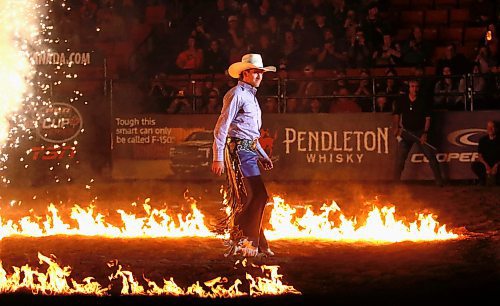 Weston Davidson walks out to accept his first-place prize after the PBR Chute Out at Westman Place on Saturday evening in front of an enthusiastic sold-out crowd. (Perry Bergson/The Brandon Sun)
May 25, 2024