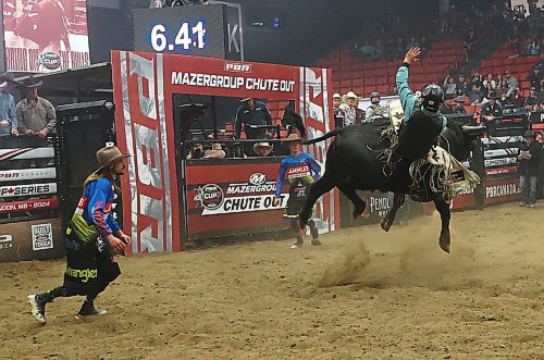 Callum Miller gets bucked off by Electric Guitar during the PBR Chute Out at Westman Place on Saturday evening in front of an enthusiastic sold-out crowd. (Perry Bergson/The Brandon Sun)
May 25, 2024