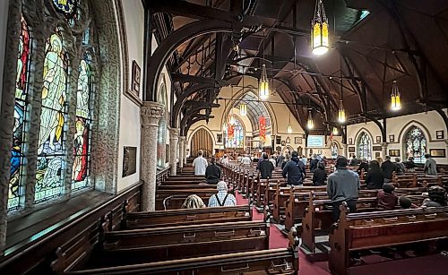 JOHN WOODS / FREE PRESS
People attend a service at Holy Trinity Anglican Church Sunday, May 26, 2024. The church’s foundation is crumbling and the parish is looking for a buyer to help them rebuild it.

