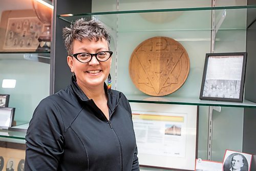 BROOK JONES / FREE PRESS
Longtime YMCA-YWCA volunteer Jakobina Jensen, 50, who is pictured Friday, May 24, 2024, was involved with helping to put together a display featuring historical YMCA-YWCA items at the downtown Y in Winnipeg, Man.