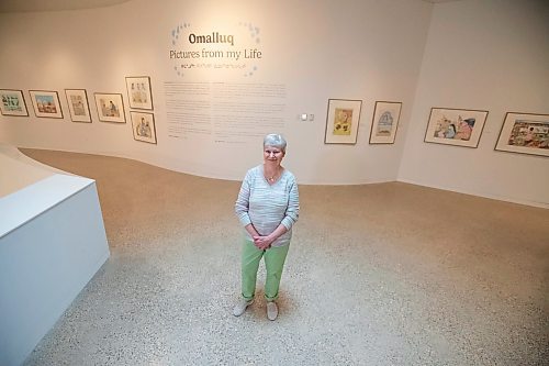 BROOK JONES / FREE PRESS
Darlene Coward Wight who is the WAG-Qaumajuq Curator of Inuit Art is pictured in front of the Omalluq: Pictures from my Life exhibit which features work by Kinngait artist Omalluq Oshutsiaq. Oshutsiaq began drawing during the last two years of her life and died in 2014.. The art exhibit runs until March 30, 2025.