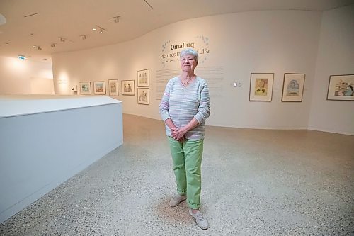 BROOK JONES / FREE PRESS
Darlene Coward Wight who is the WAG-Qaumajuq Curator of Inuit Art is pictured in front of the Omalluq: Pictures from my Life exhibit which features work by Kinngait artist Omalluq Oshutsiaq. Oshutsiaq began drawing during the last two years of her life and died in 2014.. The art exhibit runs until March 30, 2025.