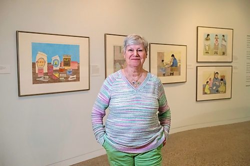 BROOK JONES / FREE PRESS
Darlene Coward Wight who is the WAG-Qaumajuq Curator of Inuit Art is pictured in front of the Omalluq: Pictures from my Life exhibit which features work by Kinngait artist Omalluq Oshutsiaq. Oshutsiaq began drawing during the last two years of her life and died in 2014.. The art exhibit runs until March 30, 2025.