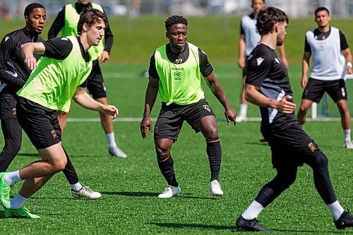 MIKE DEAL / FREE PRESS
Valour FC Raphael Ohin (27) during practice at the Ralph Cantafio Soccer Complex Wednesday.
240529 - Wednesday, May 29, 2024.