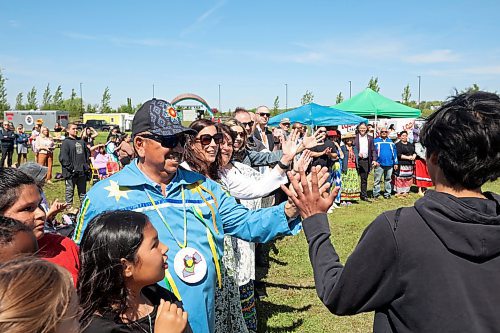 Dignitaries congratulate Indigenous students graduating from elementary school and moving on to high school during Wednesday's celebration. (Tim Smith/The Brandon Sun)