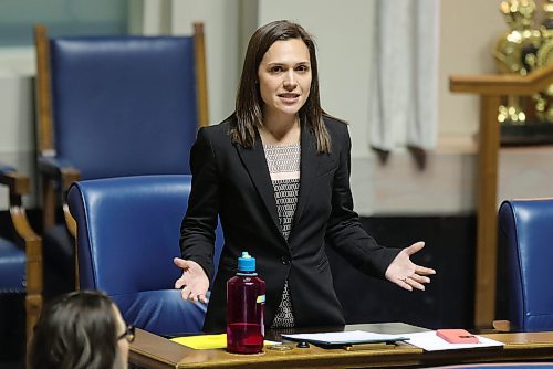 RUTH BONNEVILLE / WINNIPEG FREE PRESS

LOCAL - question period at LEG

Photo of Tyndall Park, Cindy Lamoureux, IND LIB, asking questions of the health minister Wednesday. 

Manitoba's new Premier, Wab Kinew and members of his caucus, will take questions from the official opposition, PC leader, Heather Stefanson and her members, in the house at the Legislative Building Wednesday. 

Nov 22nd,, 2023