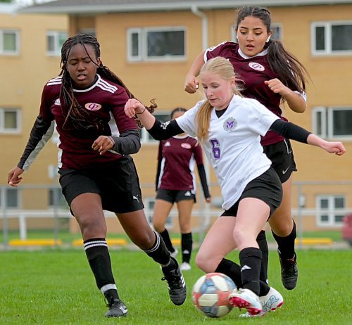 Keira Vines (5) and the Vincent Massey Vikings are headed to Steinbach for high school girls' soccer provincials today as one of six teams to qualify. (Photos by Thomas Friesen/The Brandon Sun)