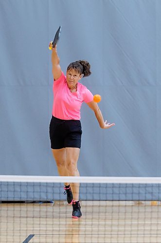 MIKE DEAL / FREE PRESS
Lisa Walsh during practice at the Dakota Fieldhouse Wednesday. Walsh is a 4.0 level pickleball player and reigning gold medal winner in the ladies doubles event in the Manitoba Pickleball provincial championship. Walsh will be playing in the Canadian Nationals this August. 
See Zoe Pierce story
240529 - Wednesday, May 29, 2024.