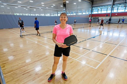 MIKE DEAL / FREE PRESS
Lisa Walsh during practice at the Dakota Fieldhouse Wednesday. Walsh is a 4.0 level pickleball player and reigning gold medal winner in the ladies doubles event in the Manitoba Pickleball provincial championship. Walsh will be playing in the Canadian Nationals this August. 
See Zoe Pierce story
240529 - Wednesday, May 29, 2024.