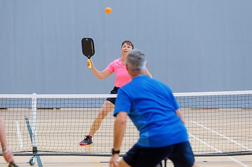 MIKE DEAL / FREE PRESS
Lisa Walsh during practice at the Dakota Fieldhouse Wednesday. Walsh is a 4.0 level pickleball player and reigning gold medal winner in the ladies doubles event in the Manitoba Pickleball provincial championship. Walsh will be playing in the Canadian Nationals this August. 
See Zoe Pierce story
240529 - Wednesday, May 29, 2024.