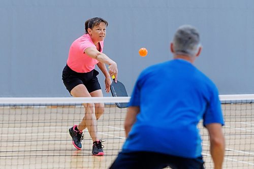 MIKE DEAL / FREE PRESS
Lisa Walsh during practice at the Dakota Fieldhouse Wednesday. Walsh is a 4.0 level pickleball player and reigning gold medal winner in the ladies doubles event in the Manitoba Pickleball provincial championship. Walsh will be playing in the Canadian Nationals this August. 
See Zoe Pierce story
240529 - Wednesday, May 29, 2024.