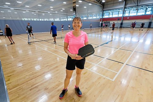 MIKE DEAL / FREE PRESS
Lisa Walsh during practice at the Dakota Fieldhouse Wednesday. Walsh is a 4.0 level pickleball player and reigning gold medal winner in the ladies doubles event in the Manitoba Pickleball provincial championship. Walsh will be playing in the Canadian Nationals this August. 
See Zoe Pierce story
240529 - Wednesday, May 29, 2024.