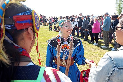 29052024
Tiara Bell of Sioux Valley Dakota Nation is congratulated by dignitaries on her upcoming graduation from Crocus Plains Regional Secondary School during the Our Journey: Celebrating Indigenous Student Success event at the Riverbank Discovery Centre on Wednesday. The event honoured Indigenous students including graduates from local elementary schools, high schools and college/university. It included a powwow, a pipe ceremony, a BBQ lunch and a late afternoon feast. 
(Tim Smith/The Brandon Sun)