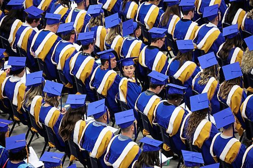 A graduate looks back during Brandon University’s convocation for the Faculty of Education at the BU Healthy Living Centre on Thursday. (Tim Smith/The Brandon Sun)