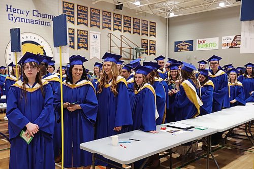 30052024
Brandon University Faculty of Education graduates wait to take part in their convocation at the BU Health Living Centre on Thursday. 
(Tim Smith/The Brandon Sun)