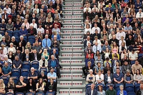 30052024
Family, friends and other loved ones watch Brandon University&#x2019;s convocation for the Faculty of Education at the BU Healthy Living Centre on Thursday. 
(Tim Smith/The Brandon Sun)