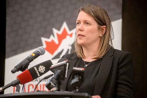 Mike Sudoma/Free Press
Hockey Canada Board Director, Gillian Apps speaks on her history in the sport during a press conference at the Delta Hotel Winnipeg Friday afternoon
May 31, 2024