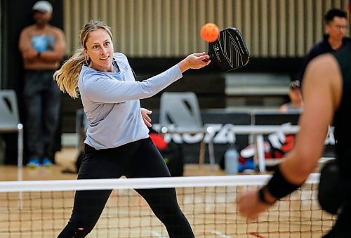 JOHN WOODS / FREE PRESS
Amy Lattimer warms up with partner Ben Starkey, right, for their match against Christine Esau and John Regan in the U49 4.0 provincial pickleball tournament at Dakota Fieldhouse in Winnipeg Sunday, June 2, 2024. 

Reporter: josh