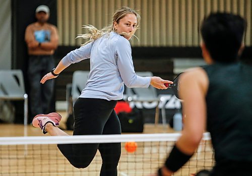 JOHN WOODS / FREE PRESS
Amy Lattimer warms up with partner Ben Starkey, right, for their match against Christine Esau and John Regan in the U49 4.0 provincial pickleball tournament at Dakota Fieldhouse in Winnipeg Sunday, June 2, 2024. 

Reporter: josh