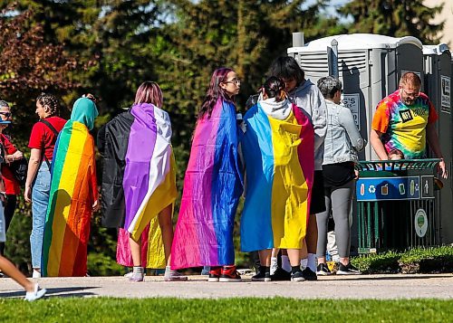 JOHN WOODS / FREE PRESS
Flag people line up for the porta potties at the Pride parade in Winnipeg Sunday, June 2, 2024. 

Reporter: tyler