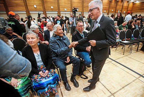 JOHN WOODS / FREE PRESS
President Michael Benarroch speaks to elders after a rematriation and repatriation apology event at the University of Manitoba  (U of MB) in Winnipeg Monday, June 3, 2024. President Michael Benarroch apologized for U of MB&#x2019;s history related to the inappropriate acquisition and housing of First Nations, Inuit and M&#xe9;tis ancestral remains, burial belongings, and cultural heritage without consent.

Reporter: nicole