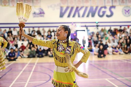 03062024
Peyton McKay performs a jingle dance during Culturama at Vincent Massey High School on Monday. The two-day event showcases and celebrates the wide variety of cultural backgrounds that make up the student population at the high school and includes performances and cuisine from culture&#x2019;s around the world. 
(Tim Smith/The Brandon Sun)