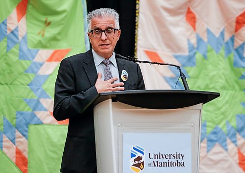 JOHN WOODS / FREE PRESS
University of Manitoba president Michael Benarroch apologizes at a rematriation and repatriation apology event at the University of Manitoba (U of MB) in Winnipeg Monday, June 3, 2024. Benarroch apologized for U of MB&#x2019;s history related to the inappropriate acquisition and housing of First Nations, Inuit and M&#xe9;tis ancestral remains, burial belongings, and cultural heritage without consent.

Reporter: nicole