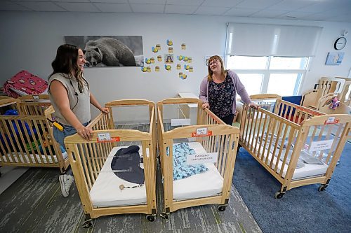 MIKE DEAL / FREE PRESS
Jasmin Spence (left) Site Manager and Lori Renton (right) Executive Director of Bright Beginnings Educare, get one of the rooms ready for nap time.
The Bright Beginnings Educare &#x2014; Heartland, child care centre in Headingley (5330 Monterey Road). The modular building that houses the Heartland site of Bright Beginnings was part of a provincial initiative of 25 &quot;ready to move&quot; projects.
See Katrina Clarke story
240603 - Monday, June 03, 2024.