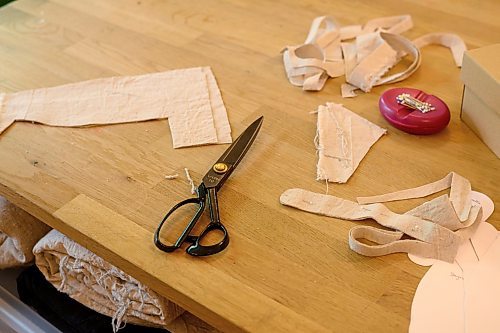 Mike Sudoma/Free Press
Scissors and fabric sit on Melanie Wesleys desk in her workshop Wednesday morning
June 5, 2024