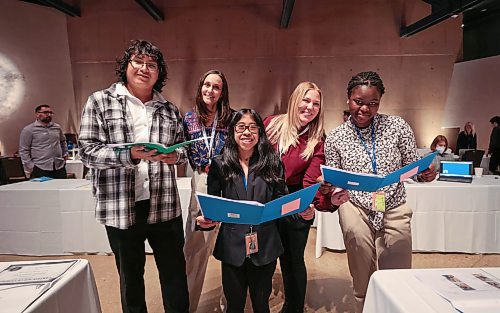 Ruth Bonneville / Free Press

Biz - SCE LifeWorks, 

SCE LifeWorks, which supports people with intellectual and developmental disabilities in finding jobs, hosts a reverse job fair where employers visit potential workers&#x560;booths, at CMHR Wednesday. 


Photo of Ashley Campbell (blond, in red) &amp; Meaghan Jones, (long hair, rear) teachers of Project Search (a program leading people with disabilities to employment), along with students who are seeking jobs.  Students names from left: Tyrel Crowe, Erika Tabadero (centre) and Moyin Busari,  (All Project Search participant s/ job seekers).


See story by Gabby

June 5th, 2024