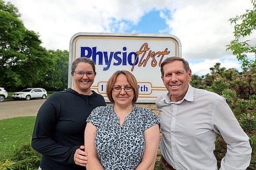 Sarah Hall, Kelly Kufus and Doug Treloar from Physiofirst are three of the volunteers who will be participating in the clinic's Food First food drive this Saturday. Locals can drop off donations of food and toiletries at four locations around the city. (Colin Slark/The Brandon Sun)