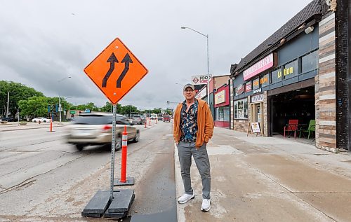 MIKE DEAL / FREE PRESS
Mel Mozel, owner of Bodyshades (893 Portage Ave), learned there'd be construction in front of his bar / cafe / tanning salon because he asked a construction worker as they were putting up a sign. Construction takes away parking and happens every year, he said. 
See Gabrielle Piche story
240606 - Thursday, June 06, 2024.