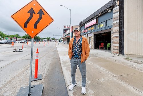 MIKE DEAL / FREE PRESS
Mel Mozel, owner of Bodyshades (893 Portage Ave), learned there'd be construction in front of his bar / cafe / tanning salon because he asked a construction worker as they were putting up a sign. Construction takes away parking and happens every year, he said. 
See Gabrielle Piche story
240606 - Thursday, June 06, 2024.