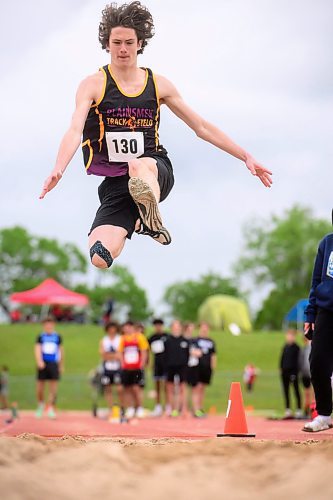 Mike Sudoma/Free Press
Jr Varsity Long Jump participant Will Cantello competes in the Dairy Farmers of Manitoba Provincial Track and Field Championship for Crocus Plains Thursday afternoon
June 6, 2024