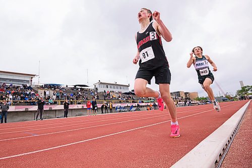 Mike Sudoma/Free Press
Carter Heroux leads College Beliveau lto victory in the junior varsity boys 1500 meter run event at the Dairy Farmers of Manitoba Provincial Track and Field Championship Thursday afternoon
June 6, 2024