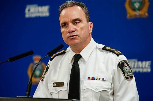 JOHN WOODS / WINNIPEG FREE PRESS
Winnipeg police chief Danny Smyth talks to media about the latest police involved shooting which saw a man allegedly shot and killed by police during an incident in a residence on University Crescent Monday, January 1, 2024. 

Reporter: nicole