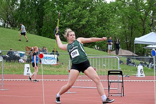 Glenboro's Lexie Shearer won gold in the varsity girls' javelin at track and field provincials in Winnipeg on Friday. (Thomas Friesen/The Brandon Sun)