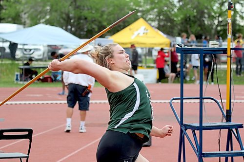 Glenboro's Lexie Shearer won gold in the varsity girls' javelin at track and field provincials in Winnipeg on Friday. (Thomas Friesen/The Brandon Sun)