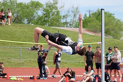 Vincent Massey's Jaydon Beswitherick competes in the varsity boys' high jump at track and field provincials in Winnipeg on Friday. (Thomas Friesen/The Brandon Sun)