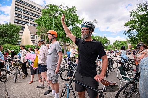 Mike Sudoma/Free Press
Cycling advocates take a stand Friday after a cyclist was killed at the intersection of Cockburn and Wellington Crescent this past Thursday
June 7, 2024