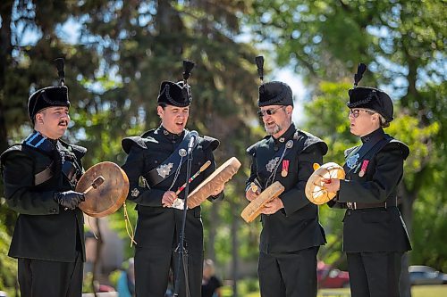 BROOK JONES / FREE PRESS
The Royal Winnipeg Rifles Association host an 80th D-Day anniversary ceremony at Vimy Ridge Park in Winnipeg, Man., Saturday, June 8, 2024. Pictured: Members of the Warriors from the Royal Winnipeg Rifles Association Regimental Band perform during the commemorative ceremony.