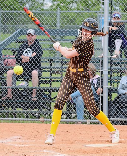 Westman Magic hitter Kasia Baranyk of Brandon (3) fouls off a pitch during a game against Central Energy during the Wheat City Classic at Ashley Neufeld Softball Complex on Sunday. (Perry Bergson/The Brandon Sun)
June 9, 2024