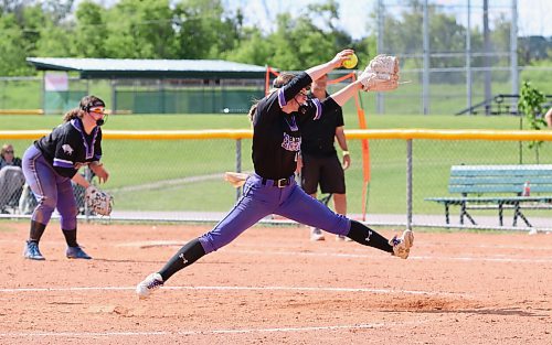 Under-15 Central Energy pitcher Taylor Wall of Winkler leaves the ground as she throws to a Moose Jaw Ice batter during U15 final of the Wheat City Classic at Ashley Neufeld Softball Complex on Sunday. Central earned a mercy-rule victory to win the division. (Perry Bergson/The Brandon Sun)
June 9, 2024