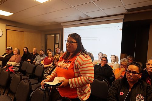 Around 45 minutes into Monday's Mountain View School Division board of trustees meeting in Dauphin, parent Jarri Thompson interrupted proceedings to call for the board's dissolution and criticized trustees' recent actions. (Colin Slark/The Brandon Sun)