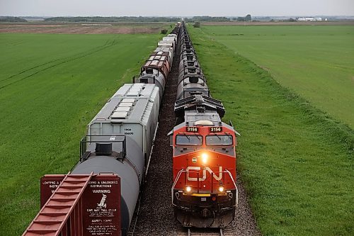 10062024
A CN train makes its way east towards the Harte elevator northeast of Brandon on a grey Monday afternoon.
(Tim Smith/The Brandon Sun)