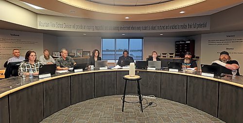 Mountain View School Division's board of trustees discuss an agenda item at its Monday meeting near Dauphin. (Colin Slark/The Brandon Sun)